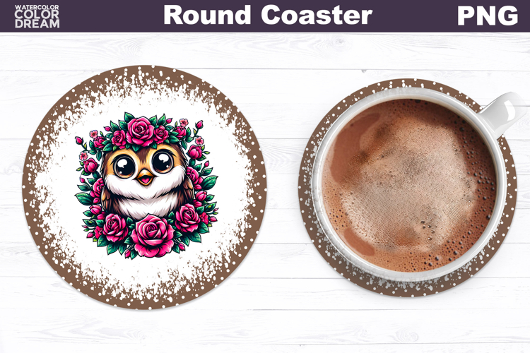 Bird Floral Round Coaster | Cute Animal Flowers Coaster