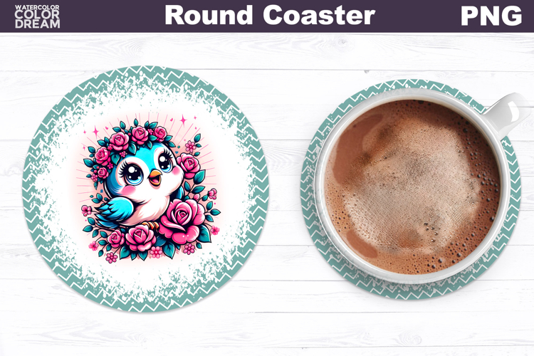 Bird Floral Round Coaster | Cute Animal Flowers Coaster