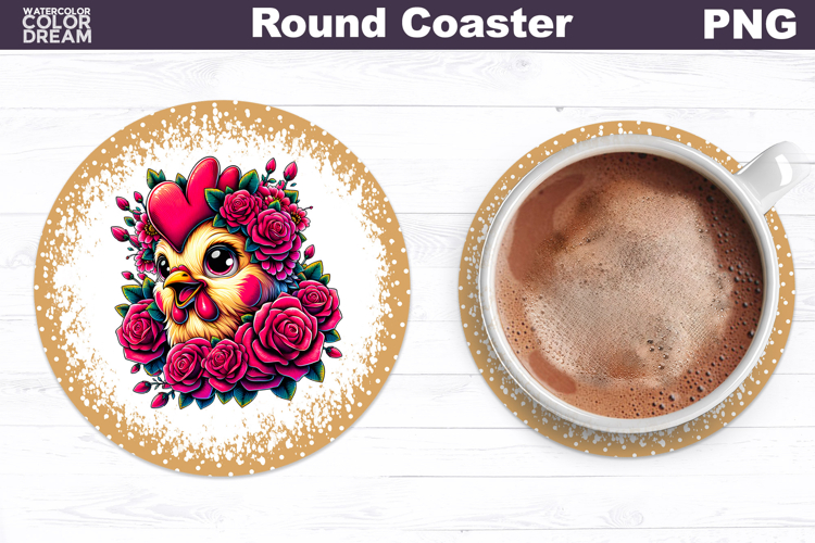 Chicken Floral Round Coaster | Cute Animal Flowers Coaster