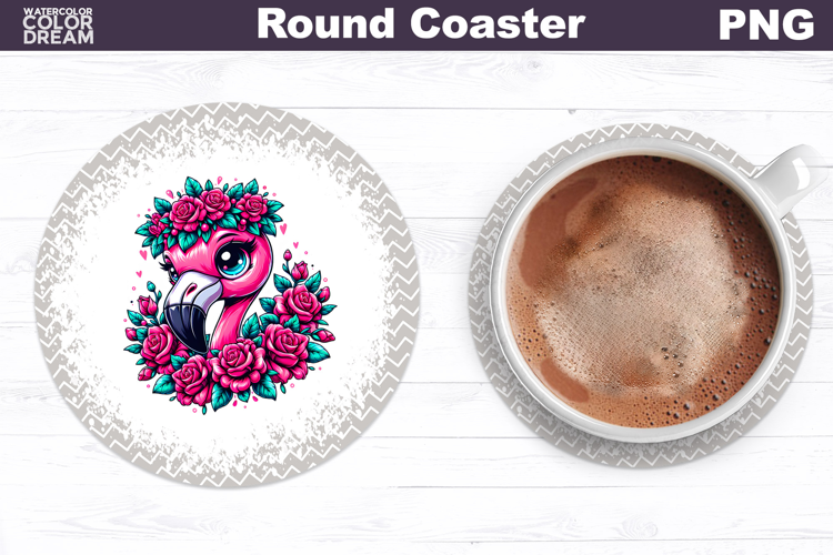 Flamingo Floral Round Coaster | Cute Animal Flowers Coaster