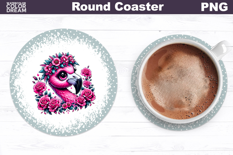 Flamingo Floral Round Coaster | Cute Animal Flowers Coaster