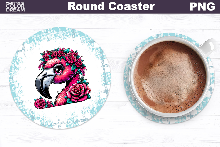 Flamingo Floral Round Coaster | Cute Animal Flowers Coaster