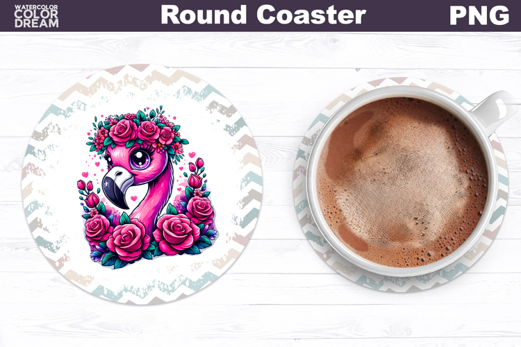Flamingo Floral Round Coaster | Cute Animal Flowers Coaster