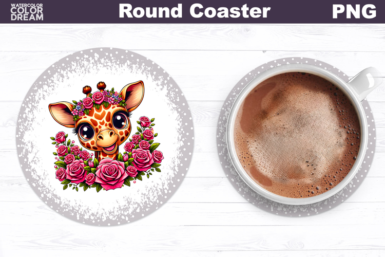 Giraffe Floral Round Coaster | Cute Animal Flowers Coaster