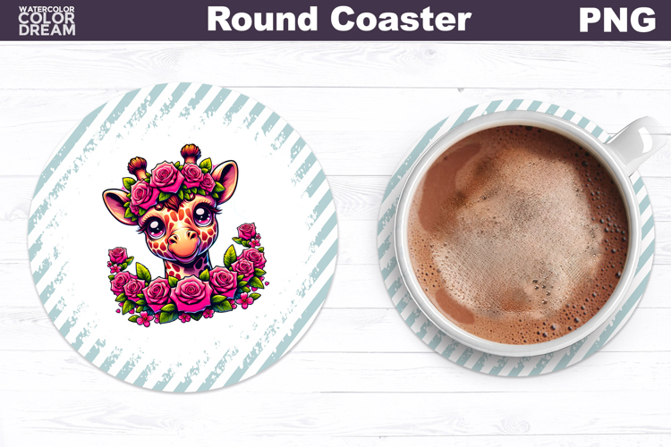 Giraffe Floral Round Coaster | Cute Animal Flowers Coaster