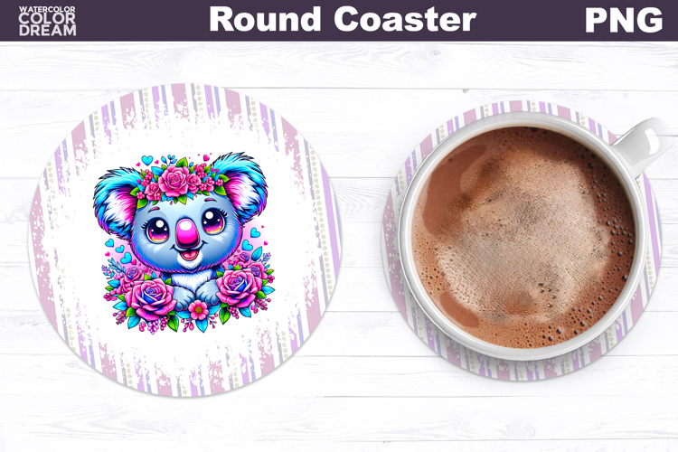 Koala Floral Round Coaster | Cute Animal Flowers Coaster