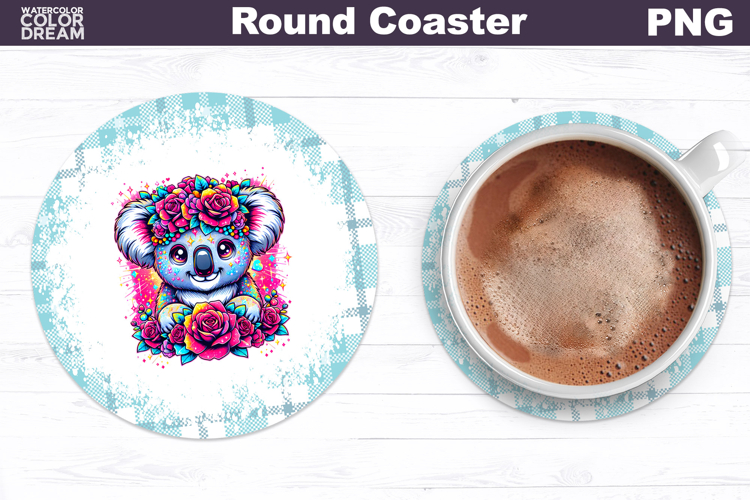 Koala Floral Round Coaster | Cute Animal Flowers Coaster