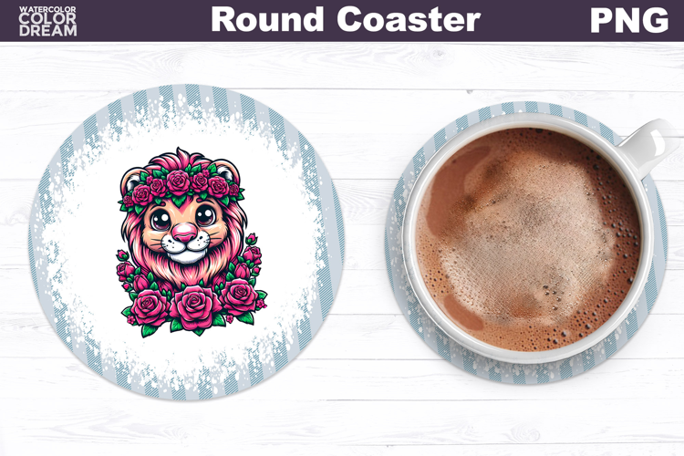Lion Floral Round Coaster | Cute Animal Flowers Coaster