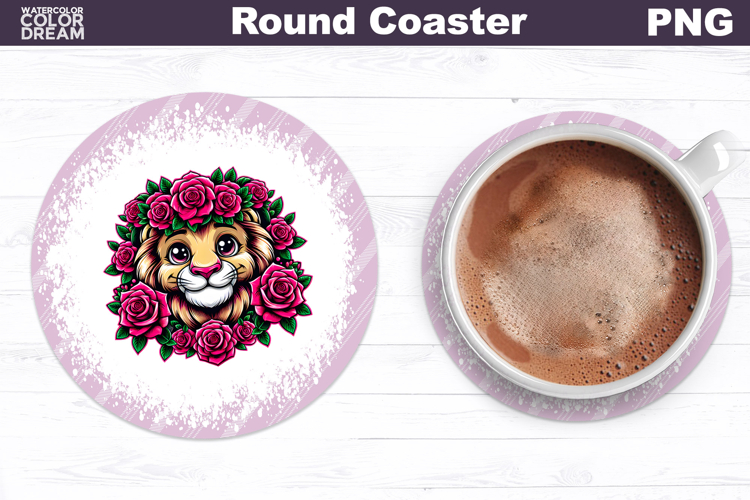 Lion Floral Round Coaster | Cute Animal Flowers Coaster