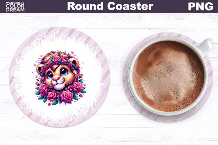 Lion Floral Round Coaster | Cute Animal Flowers Coaster