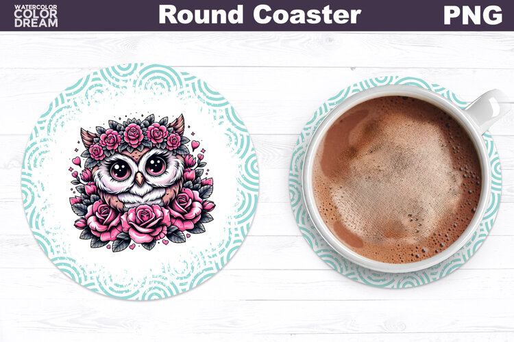 Owl Floral Round Coaster | Cute Animal Flowers Coaster example image 1