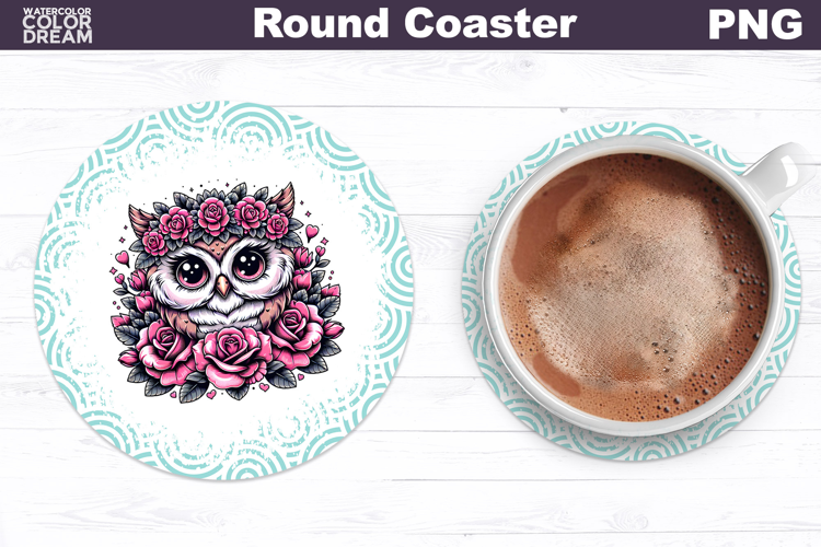 Owl Floral Round Coaster | Cute Animal Flowers Coaster