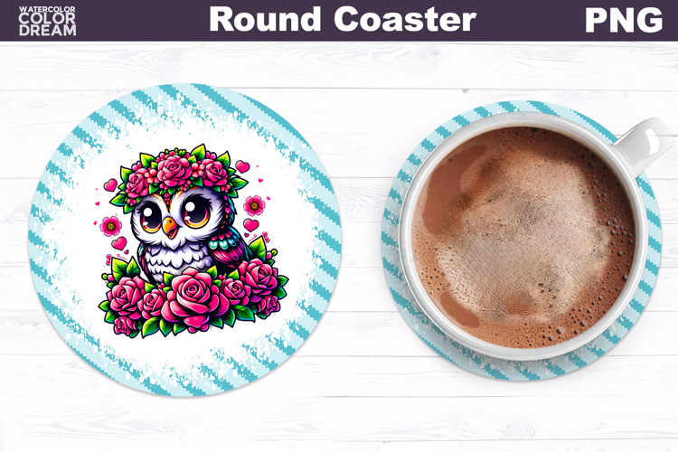 Owl Floral Round Coaster | Cute Animal Flowers Coaster