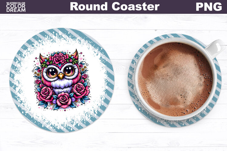 Owl Floral Round Coaster | Cute Animal Flowers Coaster example image 1