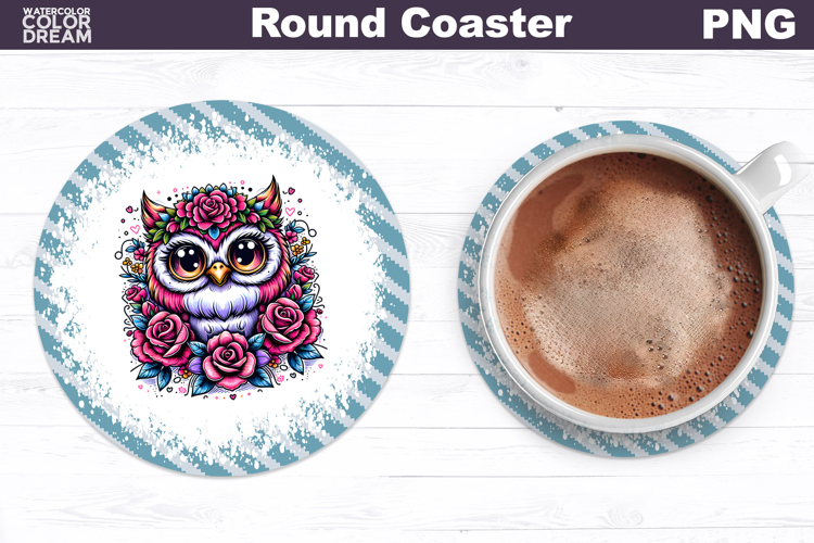 Owl Floral Round Coaster | Cute Animal Flowers Coaster