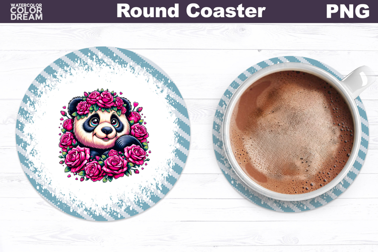 Panda Floral Round Coaster | Cute Animal Flowers Coaster