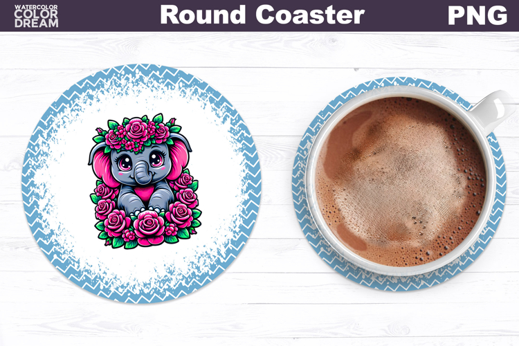 Elephant Floral Round Coaster | Cute Animal Flowers Coaster