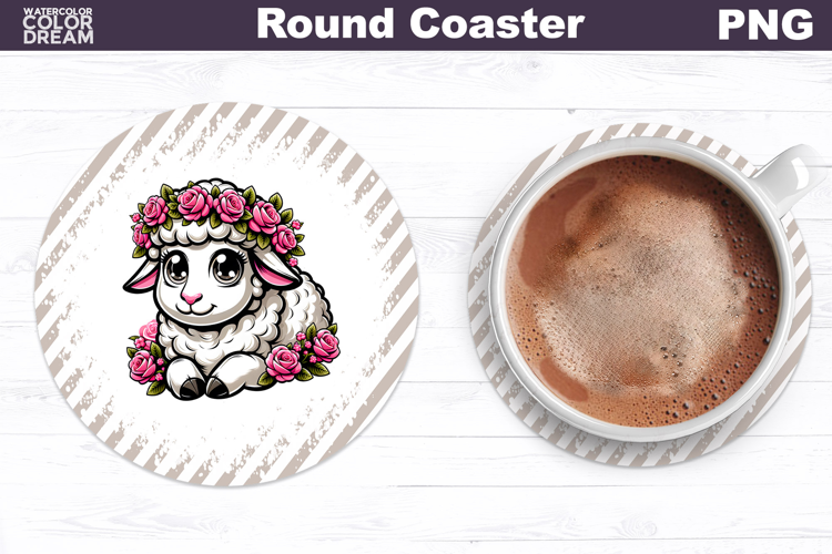 Lamb Floral Round Coaster | Cute Animal Flowers Coaster