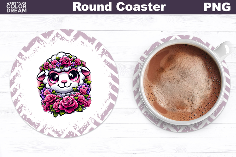 Lamb Floral Round Coaster | Cute Animal Flowers Coaster