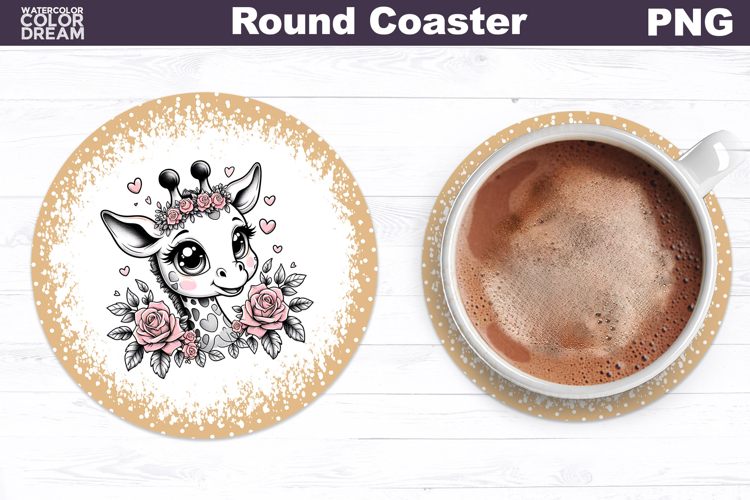 Giraffe Floral Round Coaster | Cute Animal Flowers Coaster
