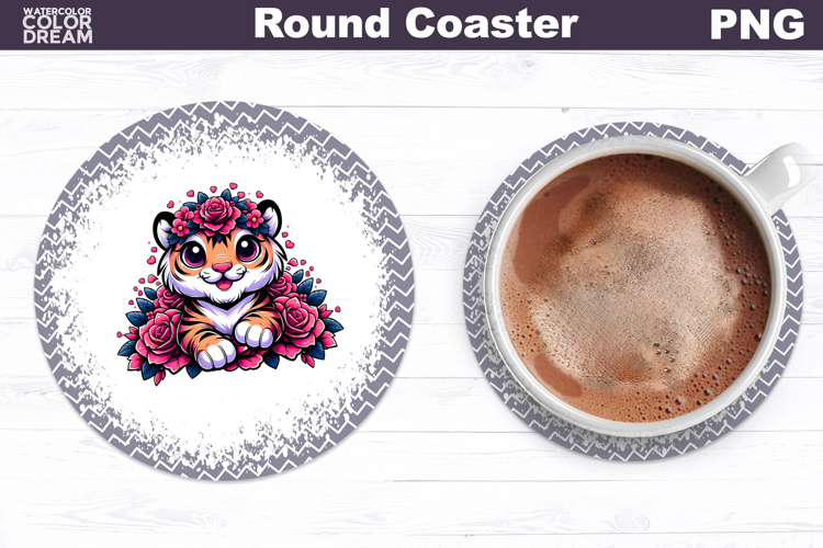 Tiger Floral Round Coaster | Cute Animal Flowers Coaster