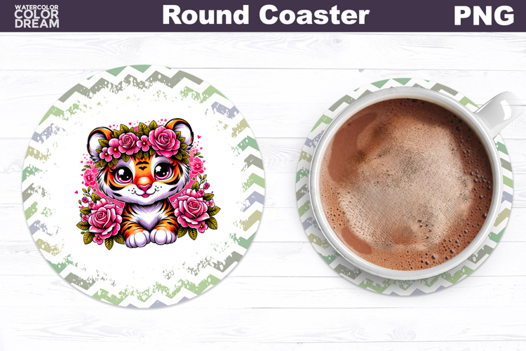Tiger Floral Round Coaster | Cute Animal Flowers Coaster