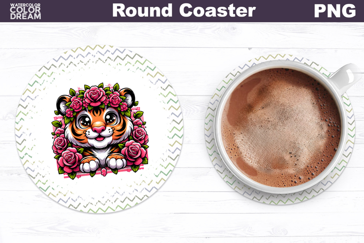 Tiger Floral Round Coaster | Cute Animal Flowers Coaster