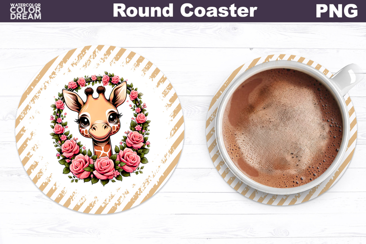 Giraffe Floral Round Coaster | Cute Animal Flowers Coaster