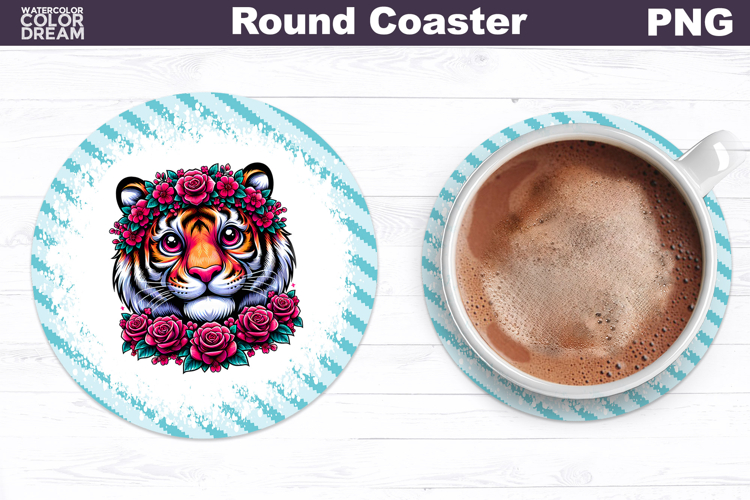 Tiger Floral Round Coaster | Cute Animal Flowers Coaster