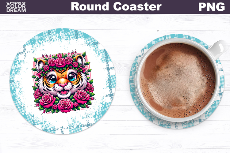 Tiger Floral Round Coaster | Cute Animal Flowers Coaster