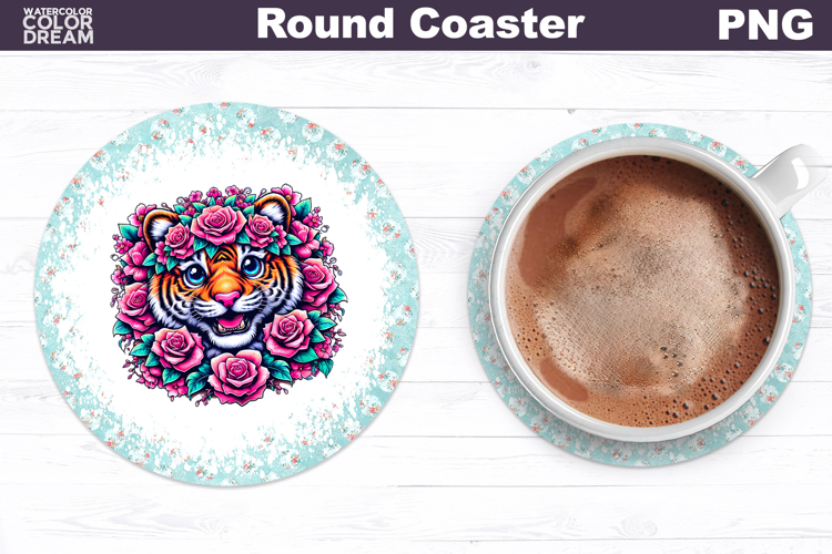 Tiger Floral Round Coaster | Cute Animal Flowers Coaster