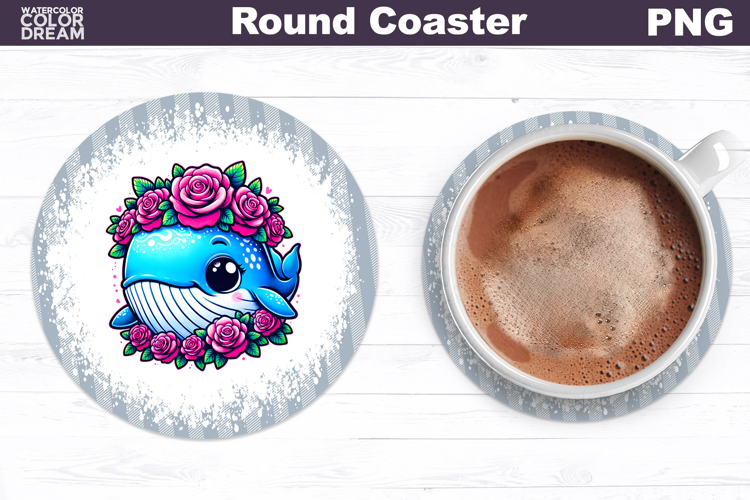 Whale Floral Round Coaster | Cute Animal Flowers Coaster