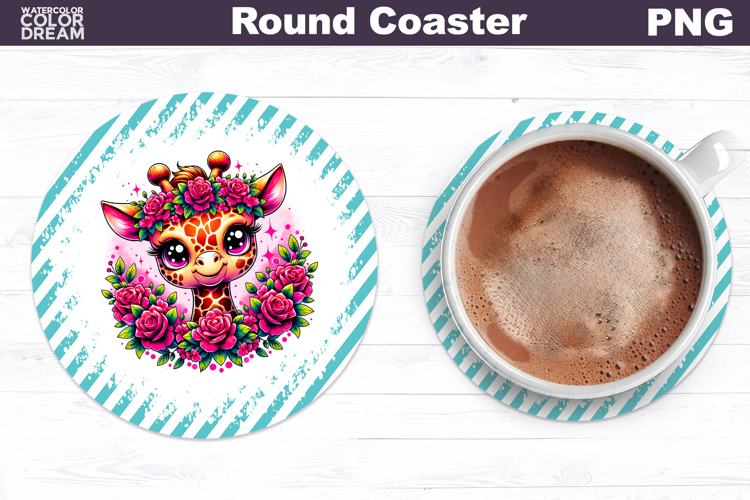 Giraffe Floral Round Coaster | Cute Animal Flowers Coaster