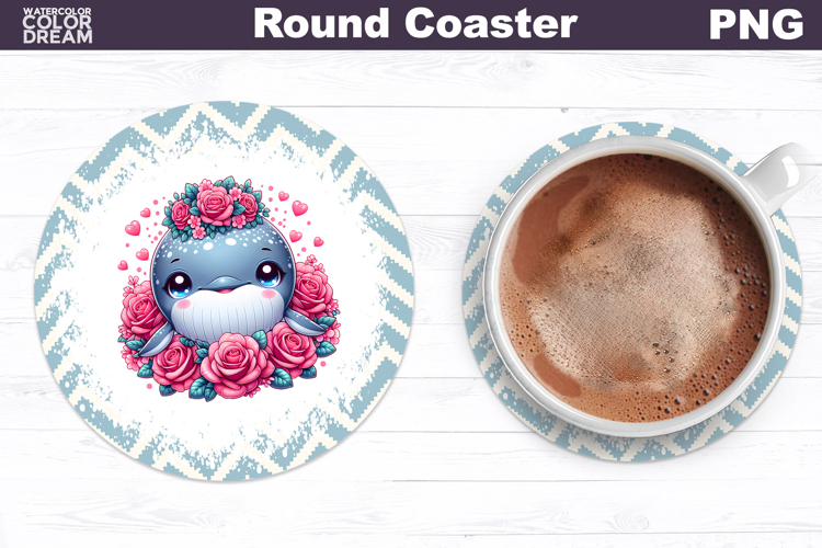 Whale Floral Round Coaster | Cute Animal Flowers Coaster