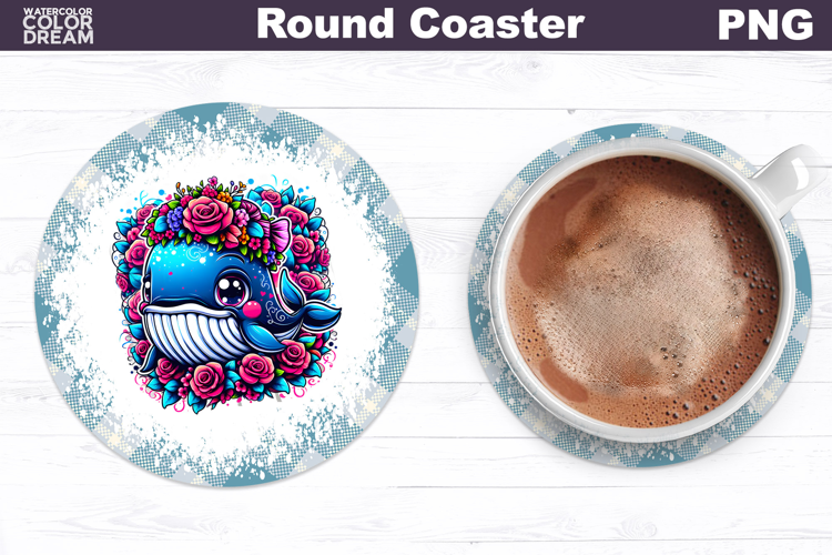 Whale Floral Round Coaster | Cute Animal Flowers Coaster
