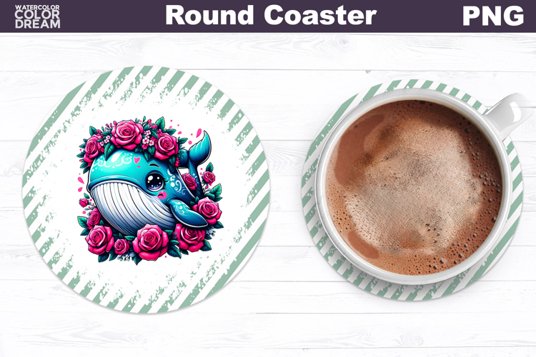 Whale Floral Round Coaster | Cute Animal Flowers Coaster