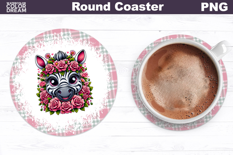 Zebra Floral Round Coaster | Cute Animal Flowers Coaster