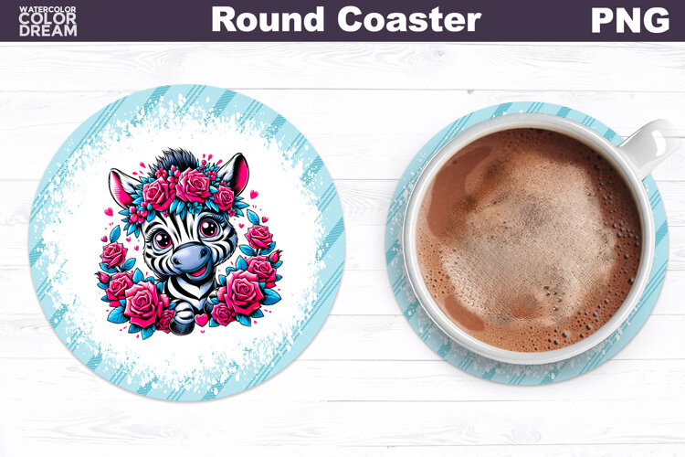 Zebra Floral Round Coaster | Cute Animal Flowers Coaster example image 1