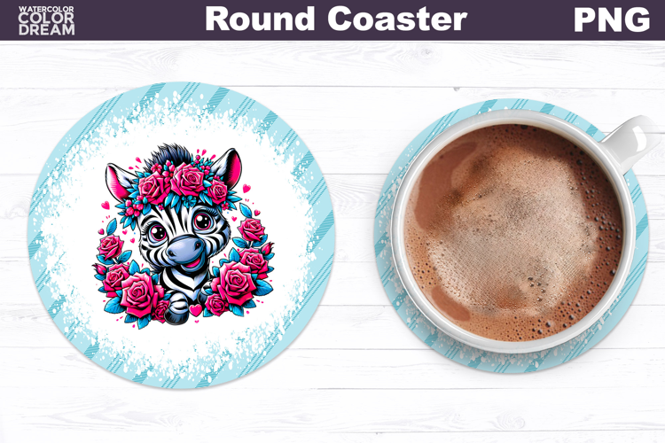 Zebra Floral Round Coaster | Cute Animal Flowers Coaster