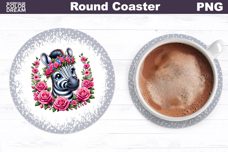 Zebra Floral Round Coaster | Cute Animal Flowers Coaster example image 1