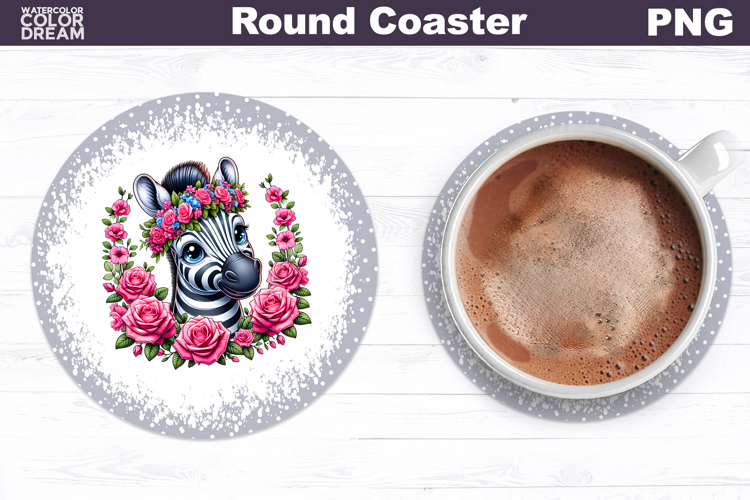 Zebra Floral Round Coaster | Cute Animal Flowers Coaster