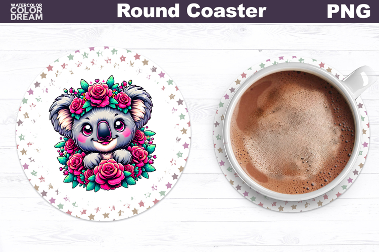 Koala Floral Round Coaster | Cute Animal Flowers Coaster