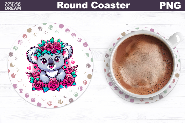 Koala Floral Round Coaster | Cute Animal Flowers Coaster