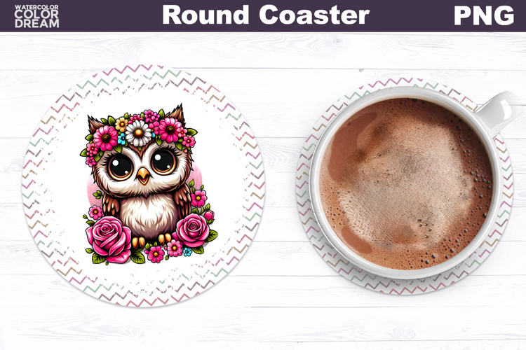 Owl Floral Round Coaster | Cute Animal Flowers Coaster