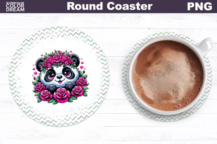 Panda Floral Round Coaster | Cute Animal Flowers Coaster