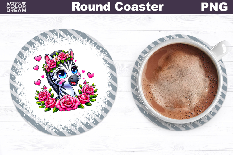 Zebra Floral Round Coaster | Cute Animal Flowers Coaster