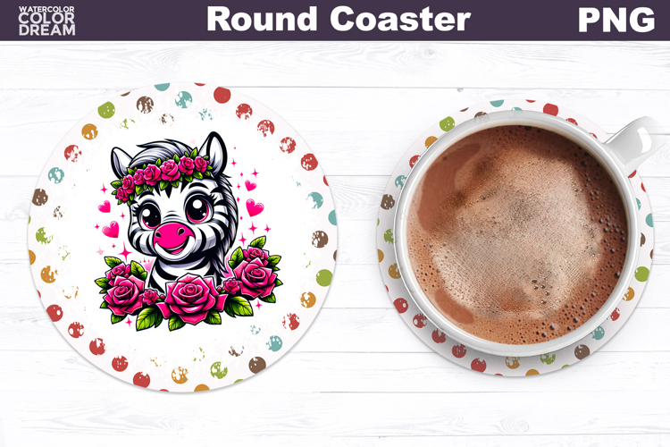 Zebra Floral Round Coaster | Cute Animal Flowers Coaster