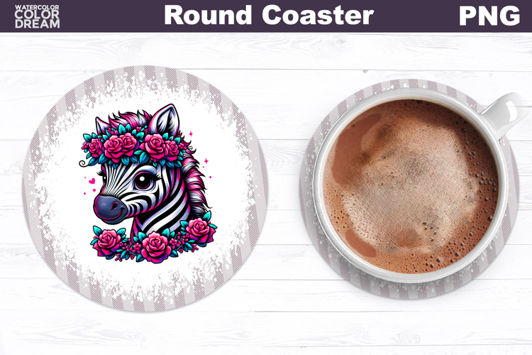 Zebra Floral Round Coaster | Cute Animal Flowers Coaster