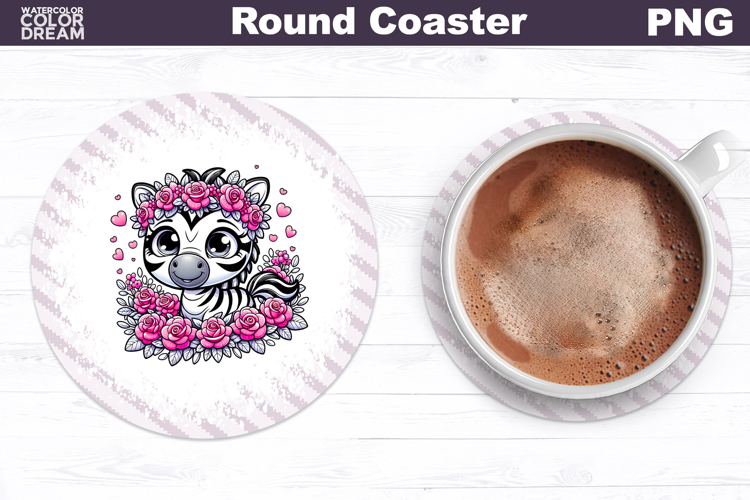 Zebra Floral Round Coaster | Cute Animal Flowers Coaster
