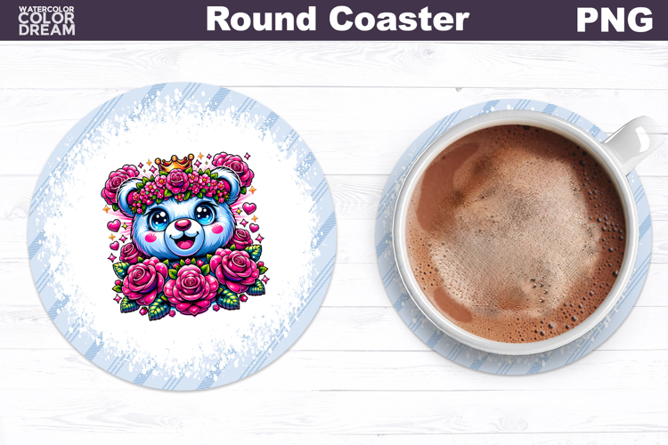 Bear Floral Round Coaster | Cute Animal Flowers Coaster
